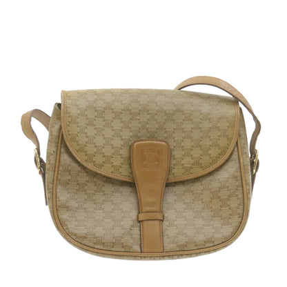 Luxury CELINE Macadam Canvas Shoulder Bag Beige PVC Leather  am612g