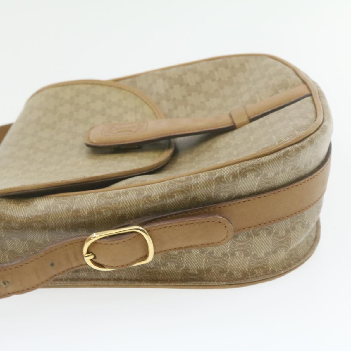 Luxury CELINE Macadam Canvas Shoulder Bag Beige PVC Leather  am612g