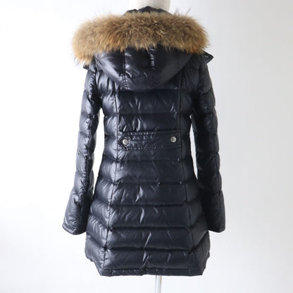 BURBERRY down coat Main: 100% nylon, Outer: 100% polyester, Outer: 65% polyester, Outer: 35% rayon, Fur: raccoon black Women 40