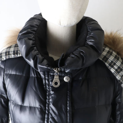 BURBERRY down coat Main: 100% nylon, Outer: 100% polyester, Outer: 65% polyester, Outer: 35% rayon, Fur: raccoon black Women 40