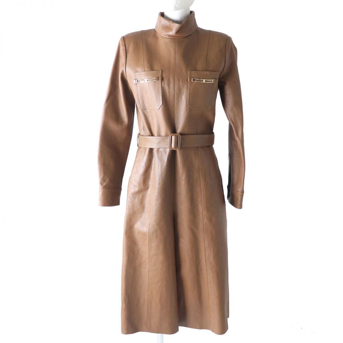 CELINE Leather coat Outer: 100% goatskin, Lining: 54% cupra, Lining: 46% rayon Brown Women 38