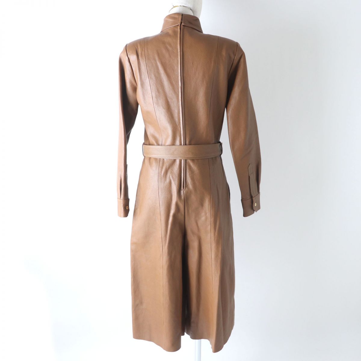 CELINE Leather coat Outer: 100% goatskin, Lining: 54% cupra, Lining: 46% rayon Brown Women 38