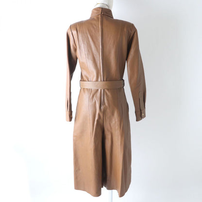CELINE Leather coat Outer: 100% goatskin, Lining: 54% cupra, Lining: 46% rayon Brown Women 38
