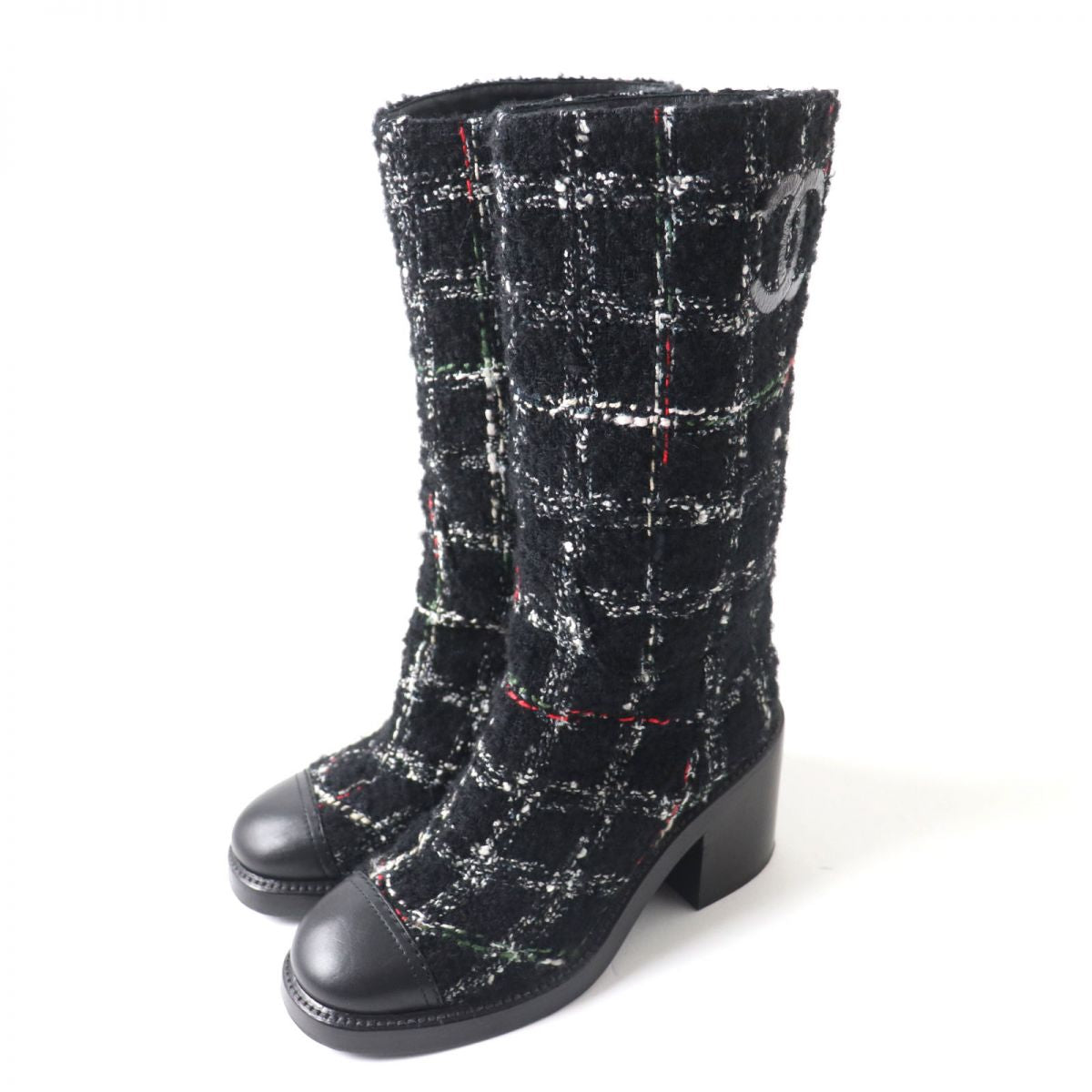 CHANEL boots Main: Leather, Main: Tweed black Women 35.5