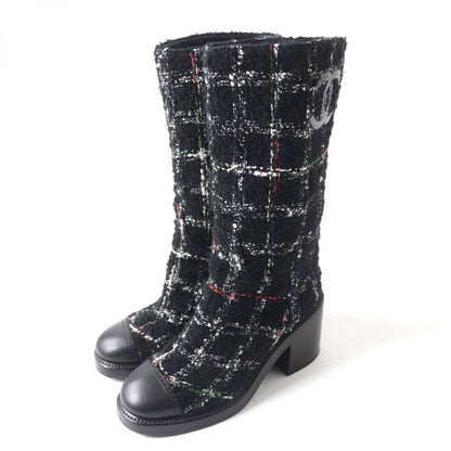 CHANEL boots Main: Leather, Main: Tweed black Women 35.5