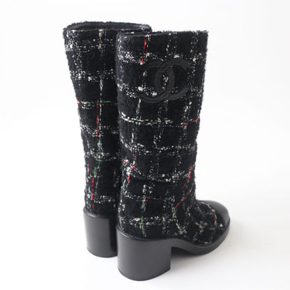 CHANEL boots Main: Leather, Main: Tweed black Women 35.5