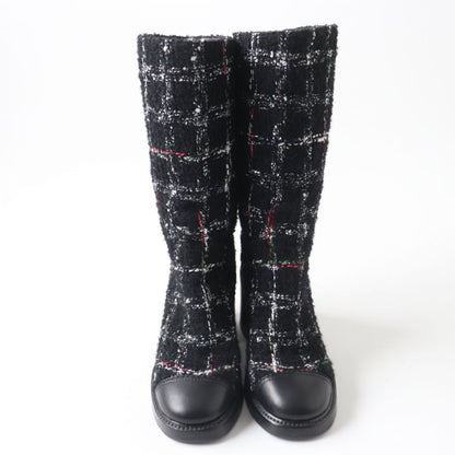 CHANEL boots Main: Leather, Main: Tweed black Women 35.5
