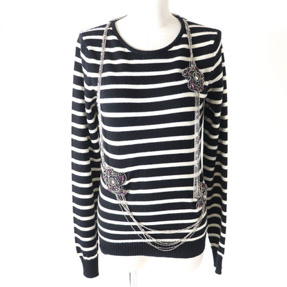 CHANEL knit Main: 100% cashmere Black x white Women 38