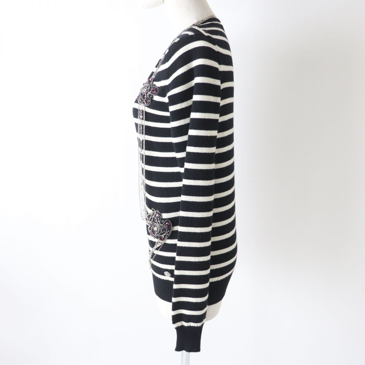 CHANEL knit Main: 100% cashmere Black x white Women 38