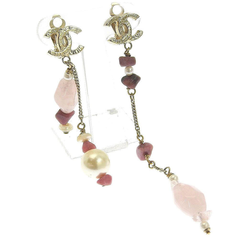 CHANEL Earring Metal, Color Stone pink asymmetry COCO Mark Women