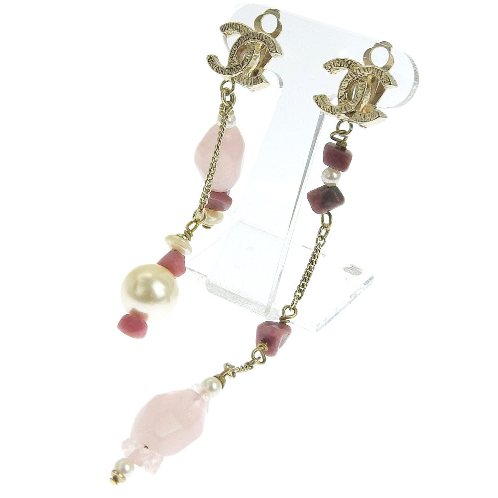 CHANEL Earring Metal, Color Stone pink asymmetry COCO Mark Women