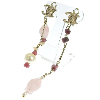 CHANEL Earring Metal, Color Stone pink asymmetry COCO Mark Women
