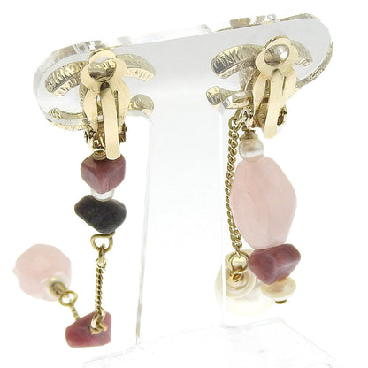 CHANEL Earring Metal, Color Stone pink asymmetry COCO Mark Women