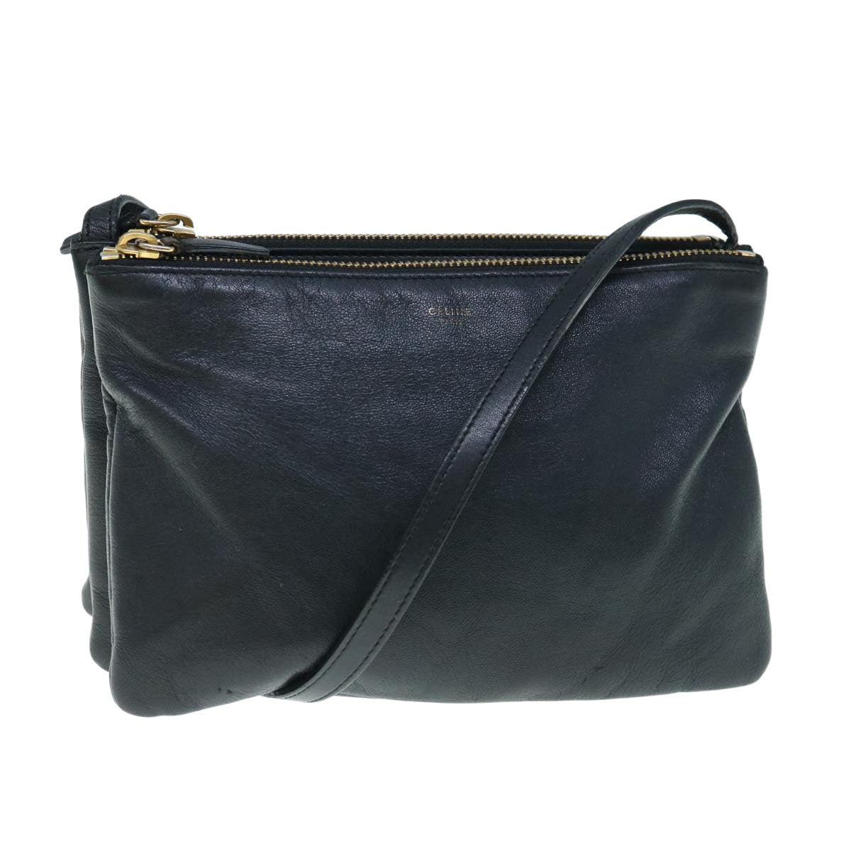 Luxury CELINE Trio Shoulder Bag Leather Black  hk1006
