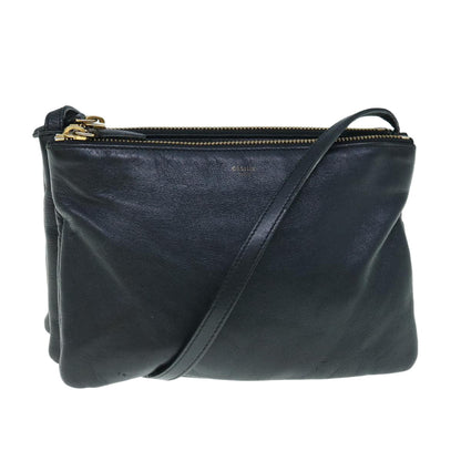 Luxury CELINE Trio Shoulder Bag Leather Black  hk1006
