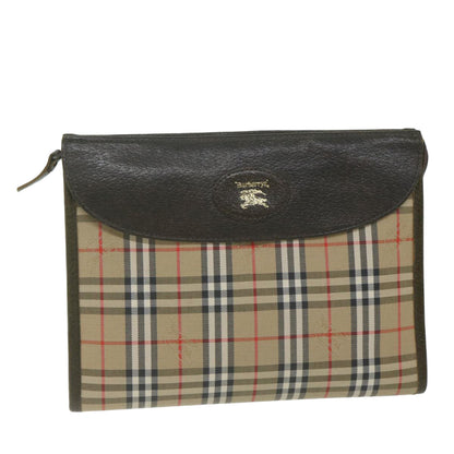 Luxury BurberrySs Nova Check Clutch Bag Nylon Canvas Beige Auth hk1022