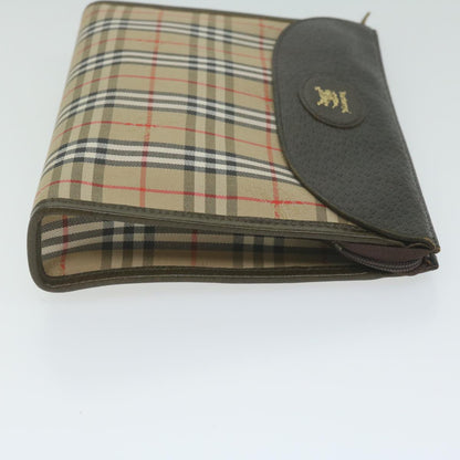 Luxury BurberrySs Nova Check Clutch Bag Nylon Canvas Beige Auth hk1022