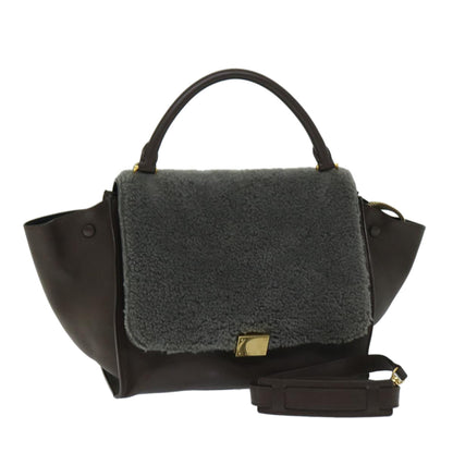 Luxury CELINE Trapeze Hand Bag Leather 2way Brown  hk1137