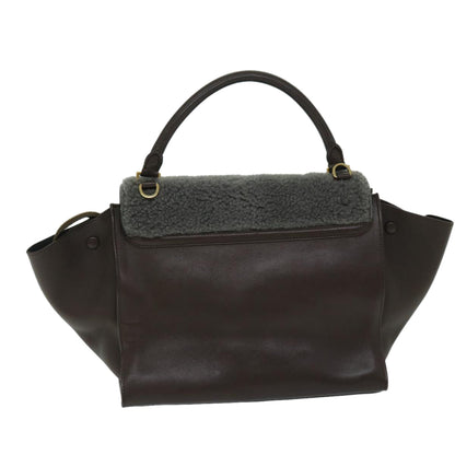 Luxury CELINE Trapeze Hand Bag Leather 2way Brown  hk1137