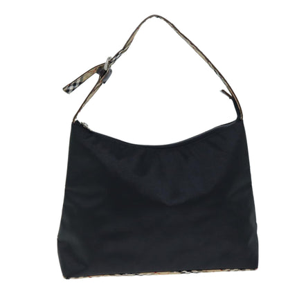 Luxury Burberry Nova Check Shoulder Bag Nylon Black Beige Auth hk1319