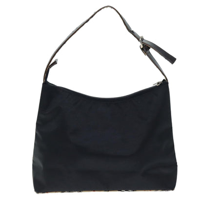Luxury Burberry Nova Check Shoulder Bag Nylon Black Beige Auth hk1319