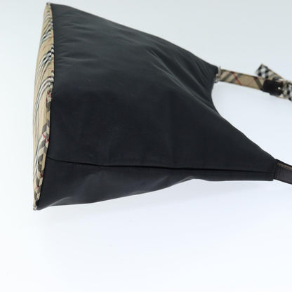 Luxury Burberry Nova Check Shoulder Bag Nylon Black Beige Auth hk1319