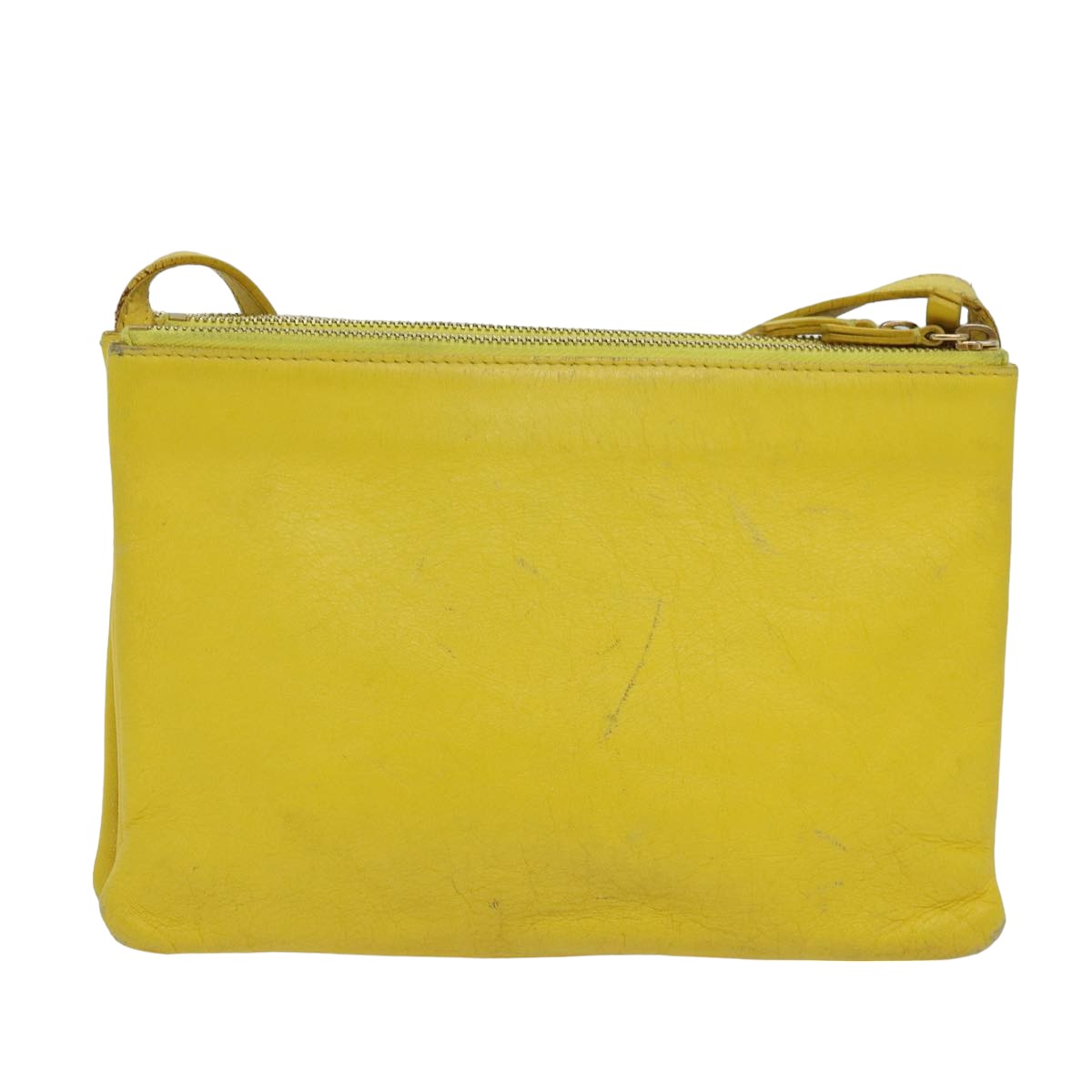 Luxury CELINE Trio Shoulder Bag Leather Yellow Auth hk1472