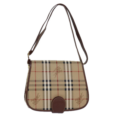 Luxury BurberrySs Nova Check Shoulder Bag PVC Leather Beige Auth hk1529
