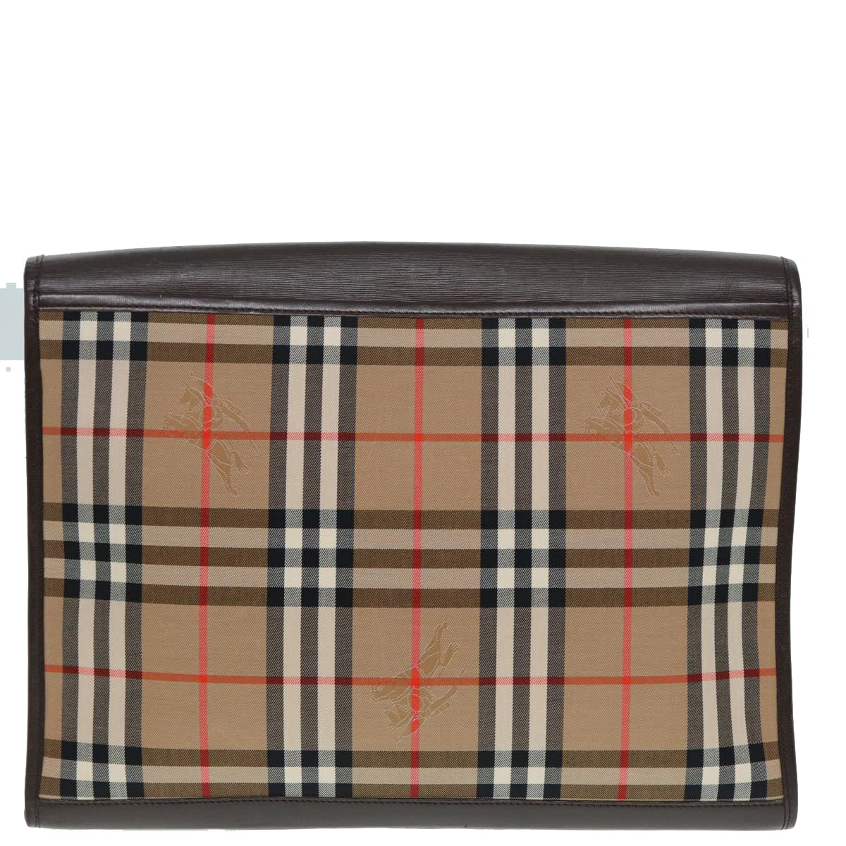 Luxury BurberrySs Nova Check Clutch Bag Canvas Leather Beige Brown gold Auth hk1568