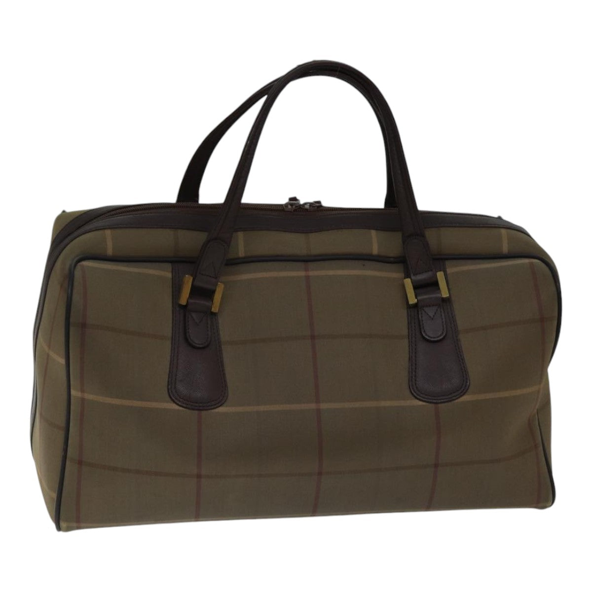 Luxury BurberrySs Nova Check Boston Bag Canvas Beige Auth hk1648