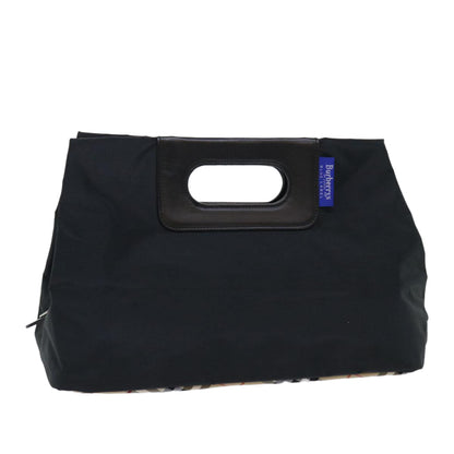 Luxury BurberrySs Nova Check Blue Label Hand Bag Nylon Black Beige Auth hk826