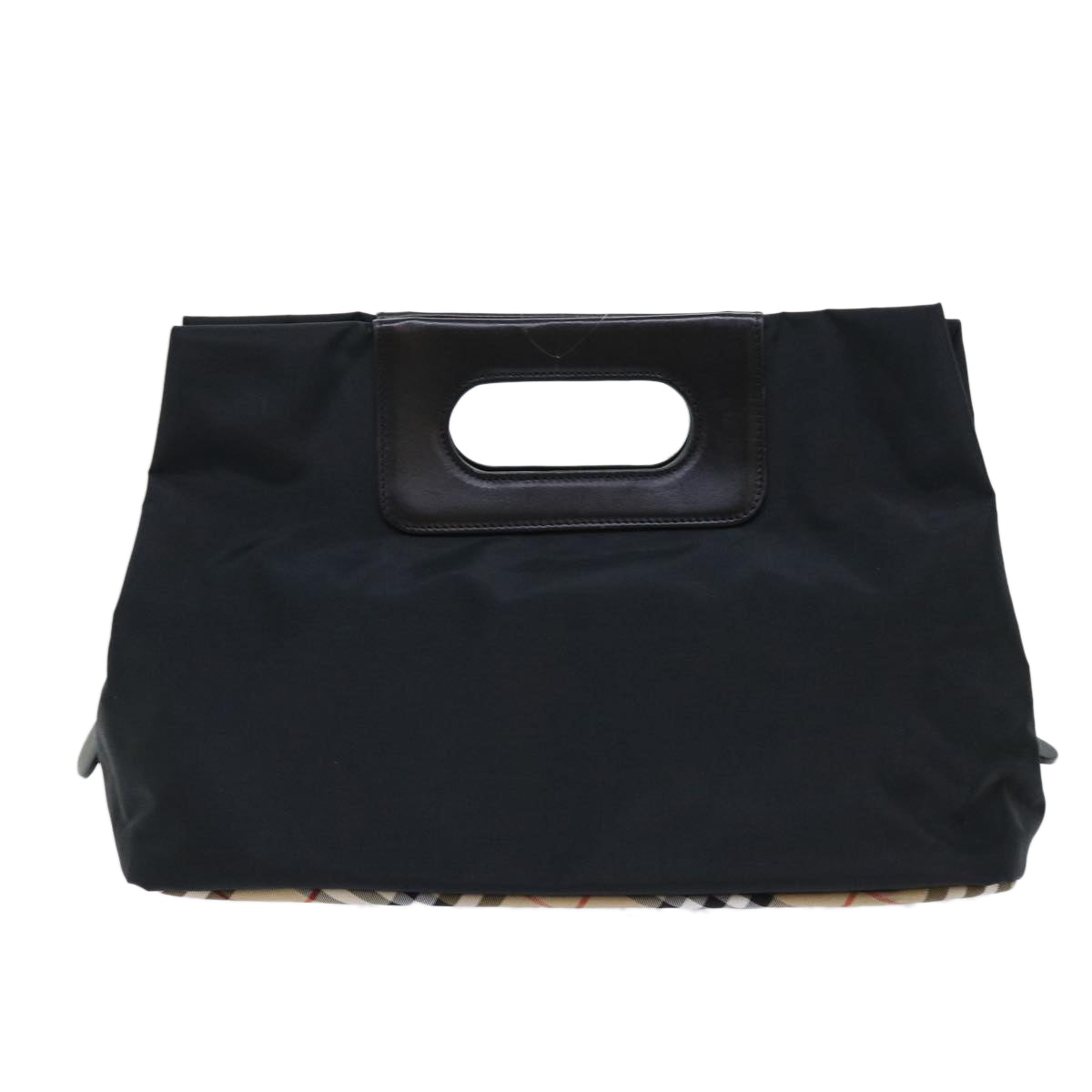 Luxury BurberrySs Nova Check Blue Label Hand Bag Nylon Black Beige Auth hk826