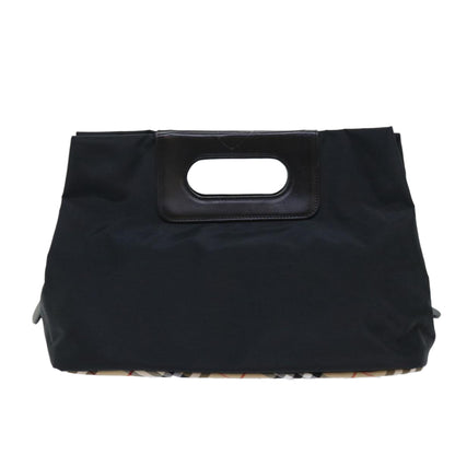 Luxury BurberrySs Nova Check Blue Label Hand Bag Nylon Black Beige Auth hk826