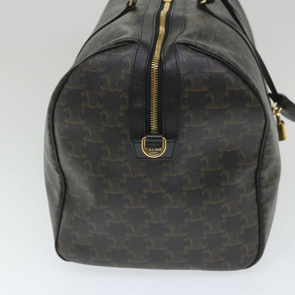 Luxury CELINE Triomphe Canvas Boston Bag PVC Leather 2way Black Auth hk880