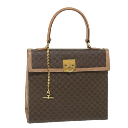 Luxury CELINE Macadam Canvas Top Handle Hand Bag PVC Leather Brown  hk911