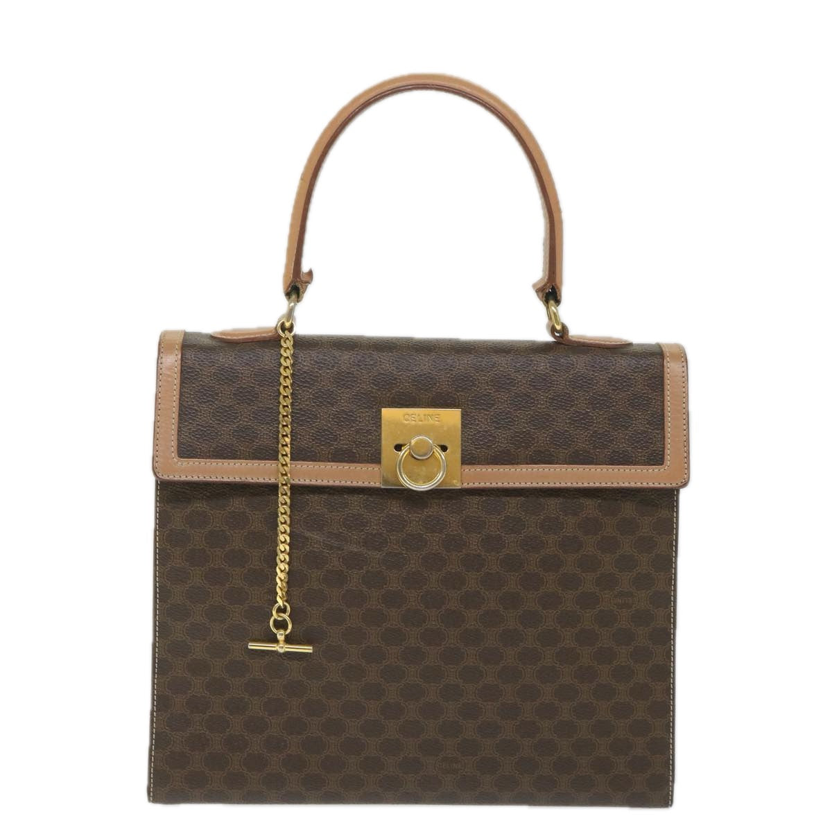 Luxury CELINE Macadam Canvas Top Handle Hand Bag PVC Leather Brown  hk911