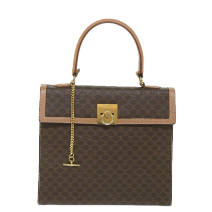 Luxury CELINE Macadam Canvas Top Handle Hand Bag PVC Leather Brown  hk911