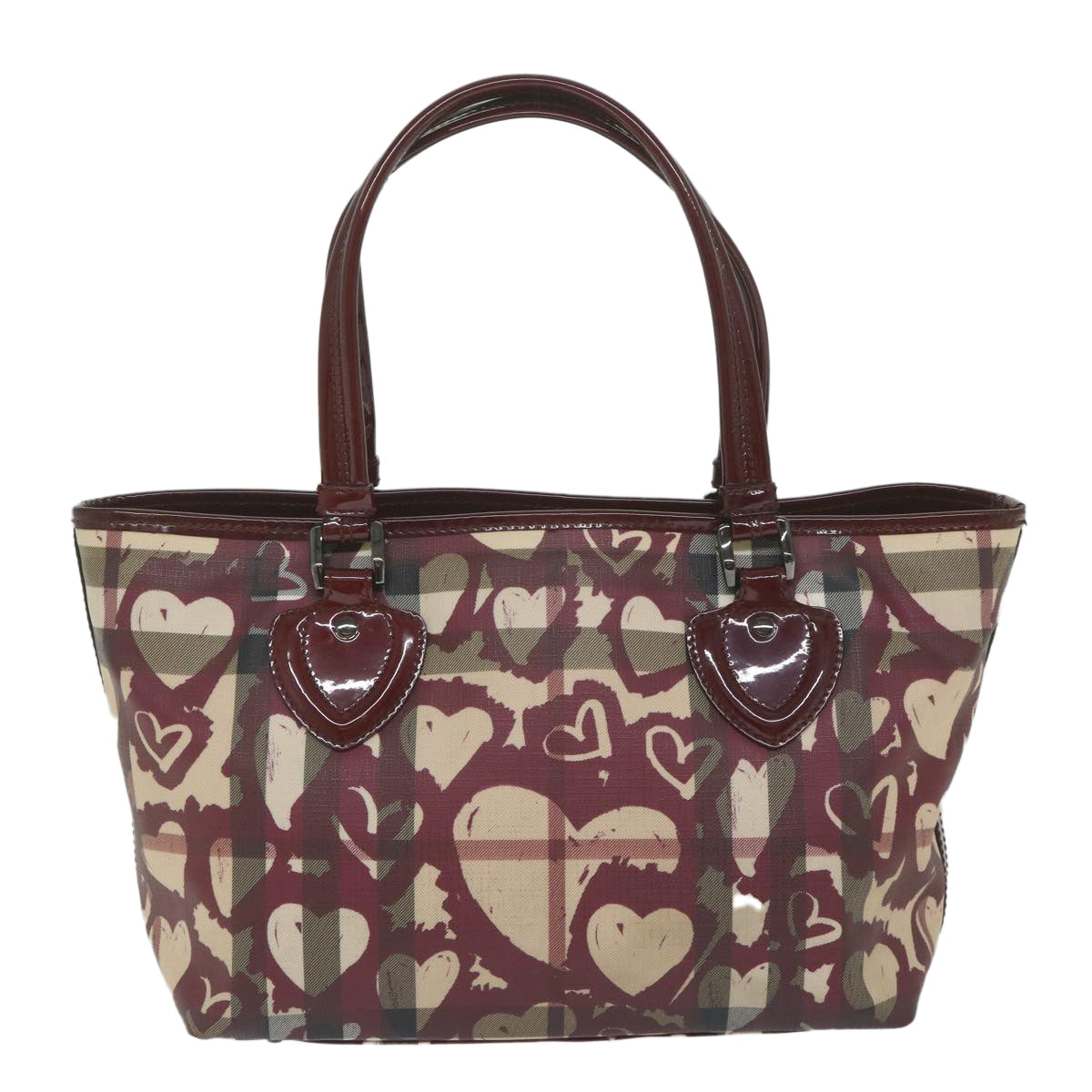 Luxury Burberry Nova Check Tote Bag PVC Leather Red Auth hk959