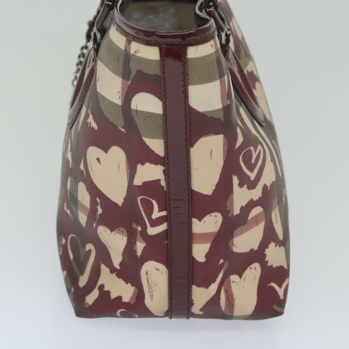 Luxury Burberry Nova Check Tote Bag PVC Leather Red Auth hk959