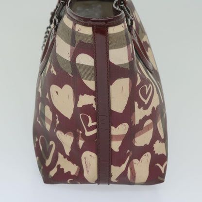 Luxury Burberry Nova Check Tote Bag PVC Leather Red Auth hk959