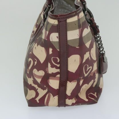 Luxury Burberry Nova Check Tote Bag PVC Leather Red Auth hk959