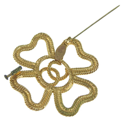 CHANEL Brooch Plated Gold gold vintage COCO Mark Clover Women