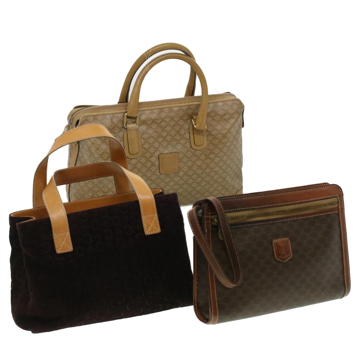 Luxury CELINE Macadam Canvas Clutch Hand Bag PVC Leather 3Set Brown purple  im395