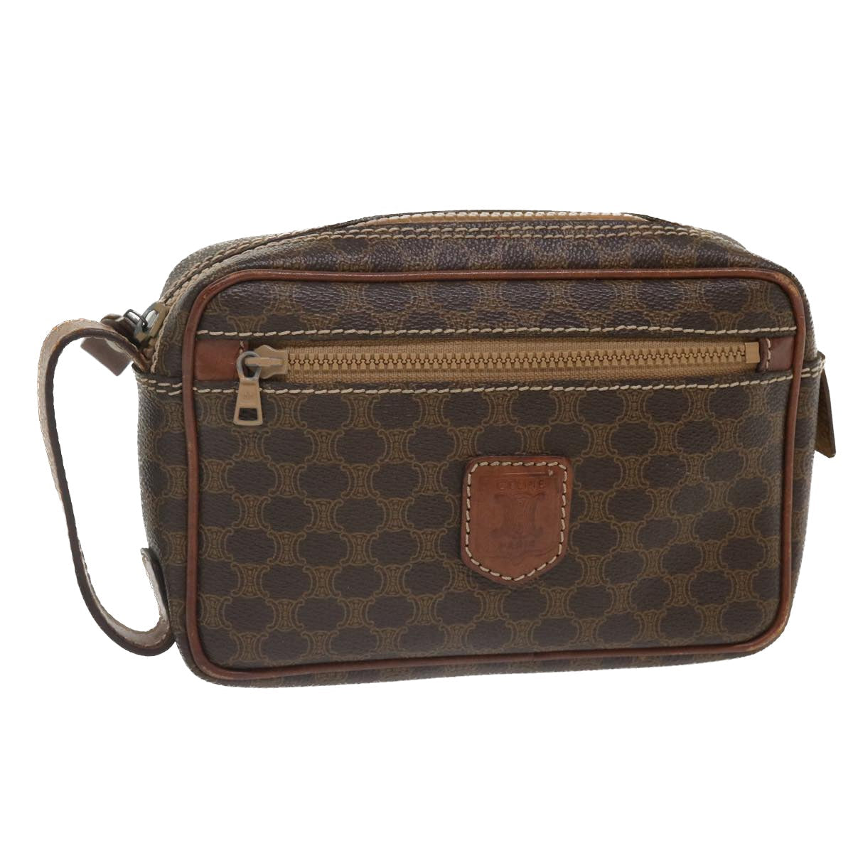 Luxury CELINE Macadam Canvas Pouch PVC Leather Brown  im414