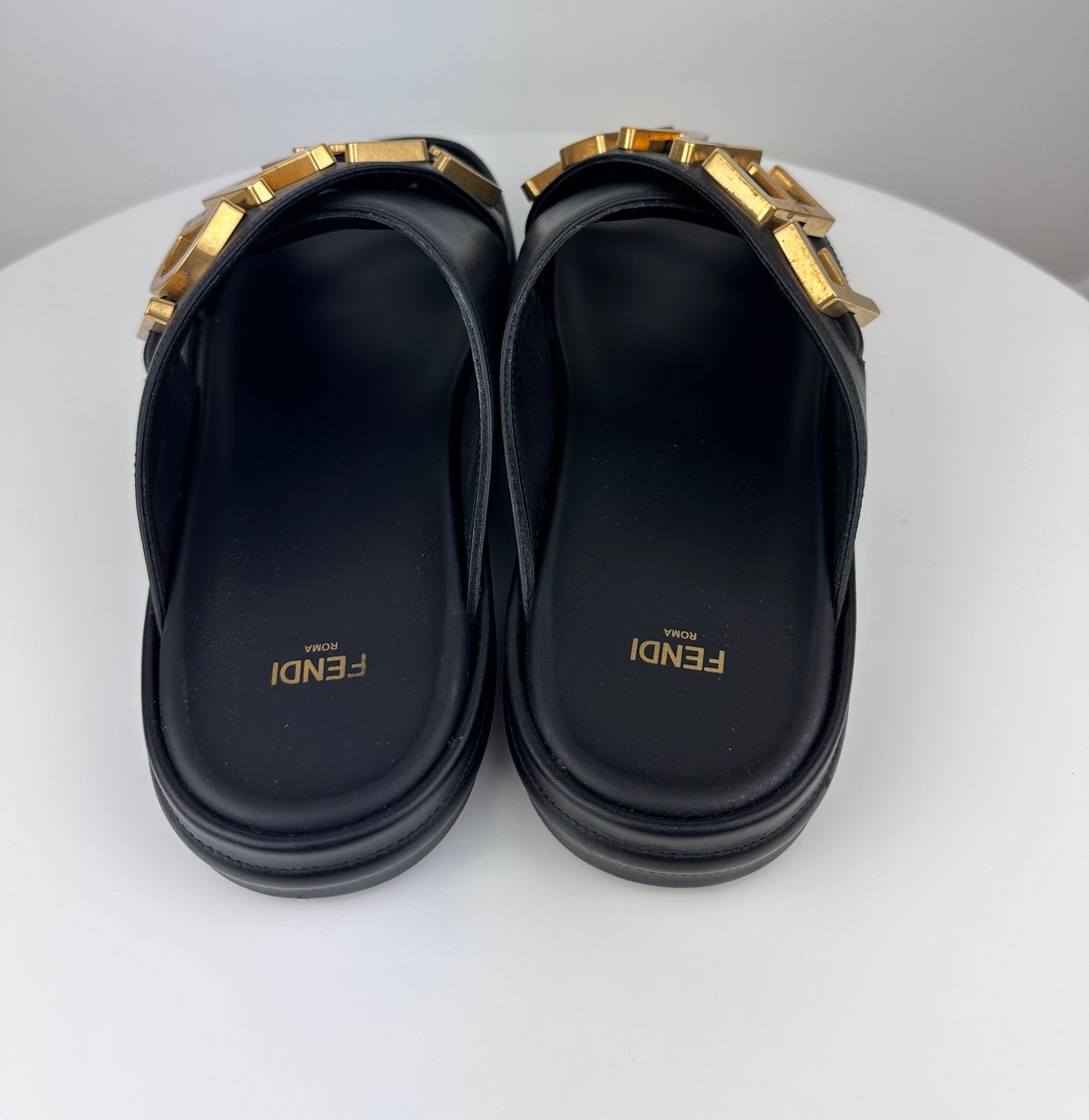 Fendi Vitello Logo Black Leather Sandals