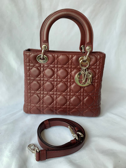 Lady Dior Medium Burgundy Cannage Lambskin Leather with strap