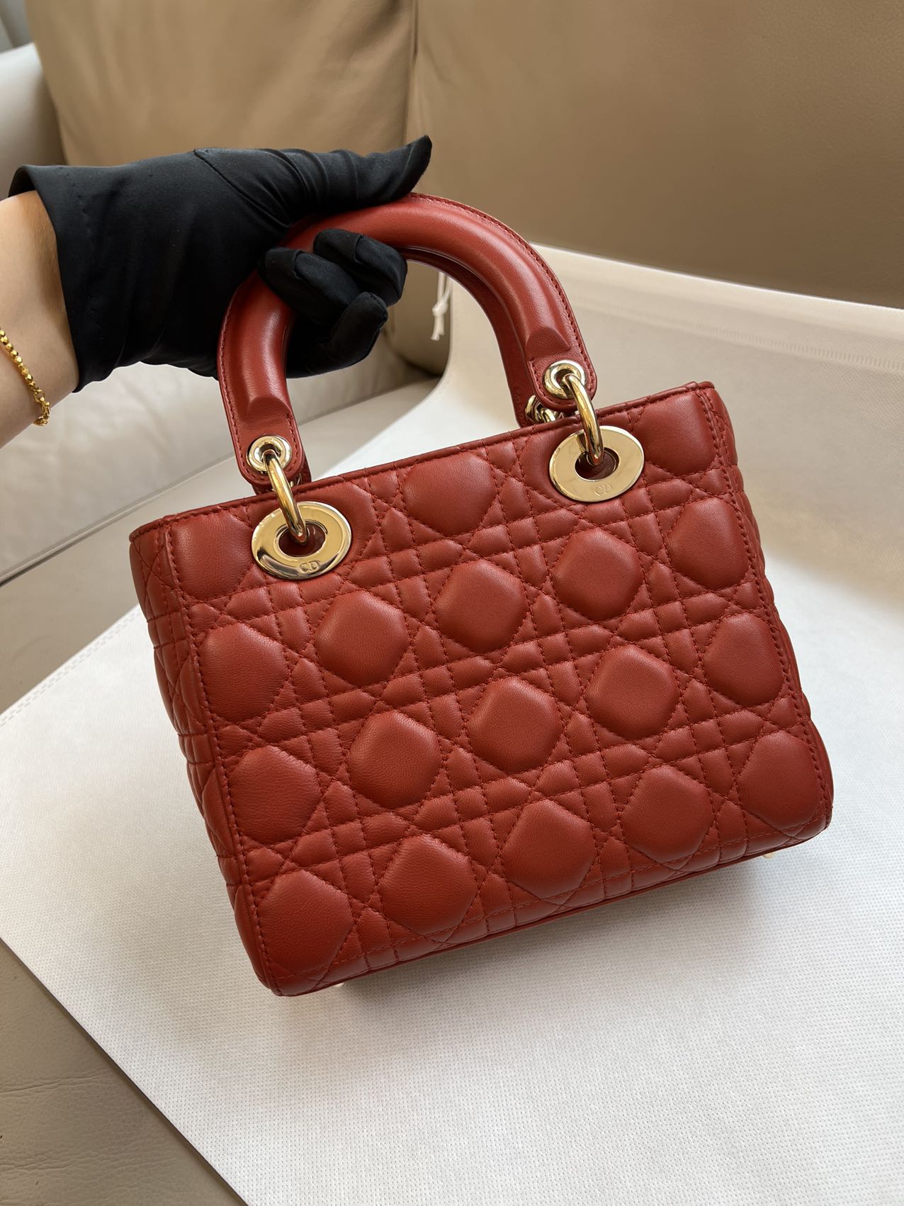Lady Dior Small My Abcdior Red Lambskin Cannage Leather