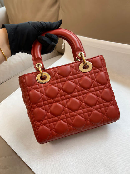 Lady Dior Small My Abcdior Red Lambskin Cannage Leather