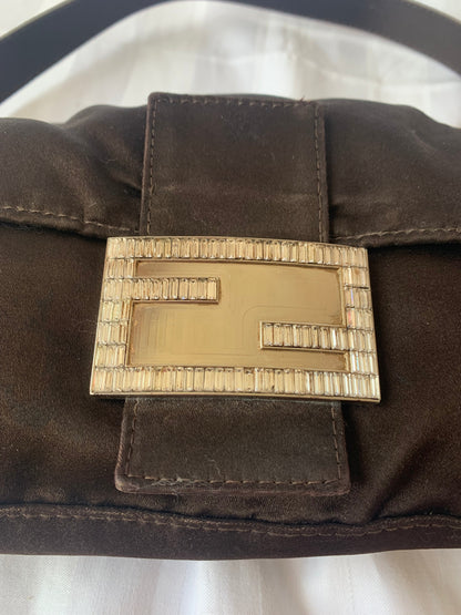 FENDI Baguette Black Silk with Crystal Buckle
