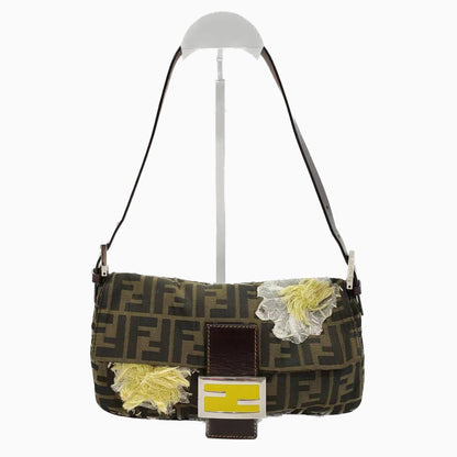 FENDI Baguette Zucca Print with Flower Embroidery